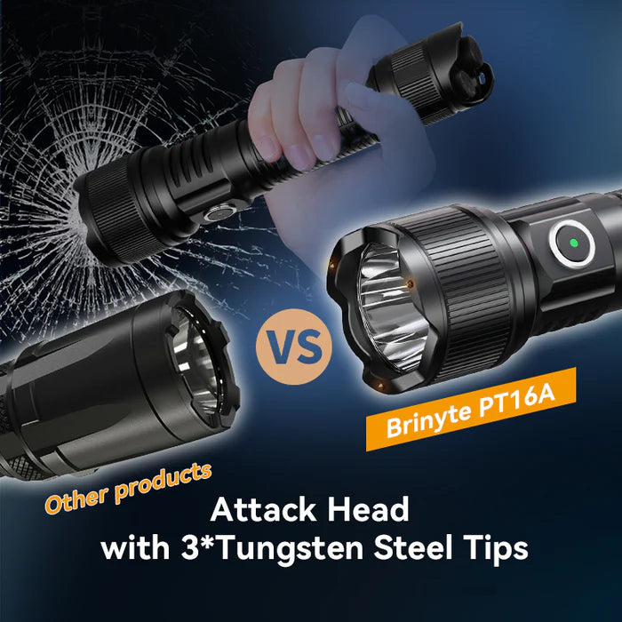 PT16A - 3000Lumens Tactical Flashlight with Tungsten Steel Tips