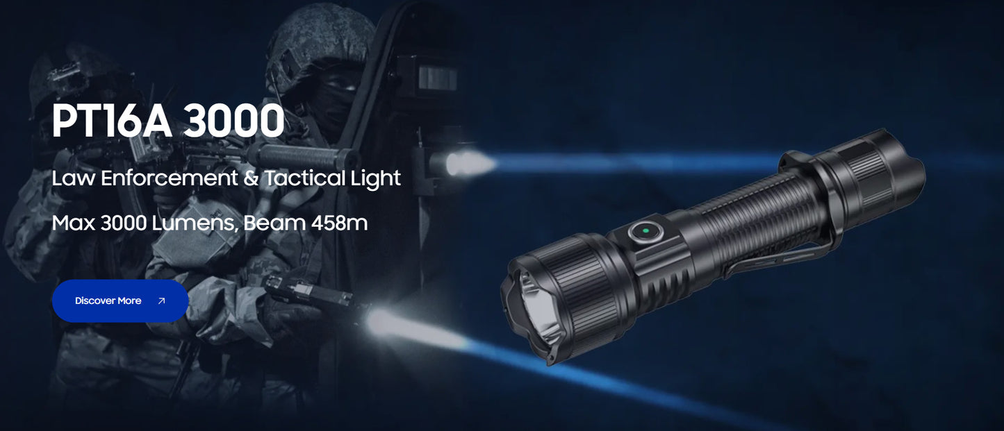 PT16A - 3000Lumens Tactical Flashlight with Tungsten Steel Tips