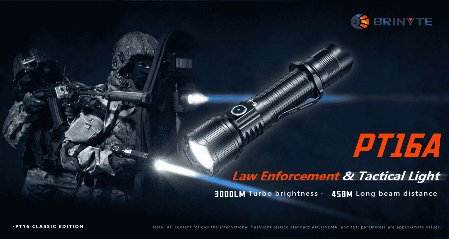 PT16A - 3000Lumens Tactical Flashlight with Tungsten Steel Tips