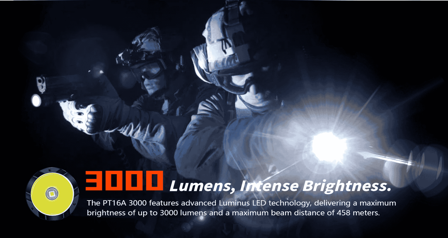 PT16A - 3000Lumens Tactical Flashlight with Tungsten Steel Tips