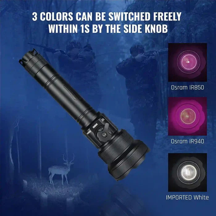 T28-IR 3 In 1 Colour Night Hunting Flashlight ,Infrared & White - Beam focus