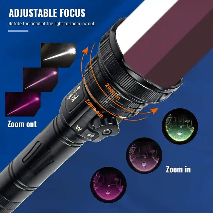 T28-IR 3 In 1 Colour Night Hunting Flashlight ,Infrared & White - Beam focus